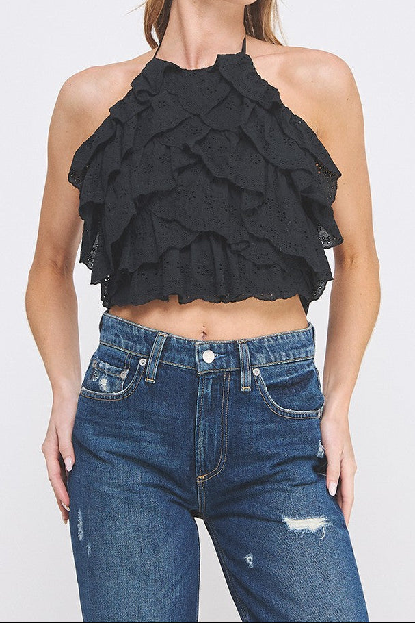 RUFFLES EYELET TOP