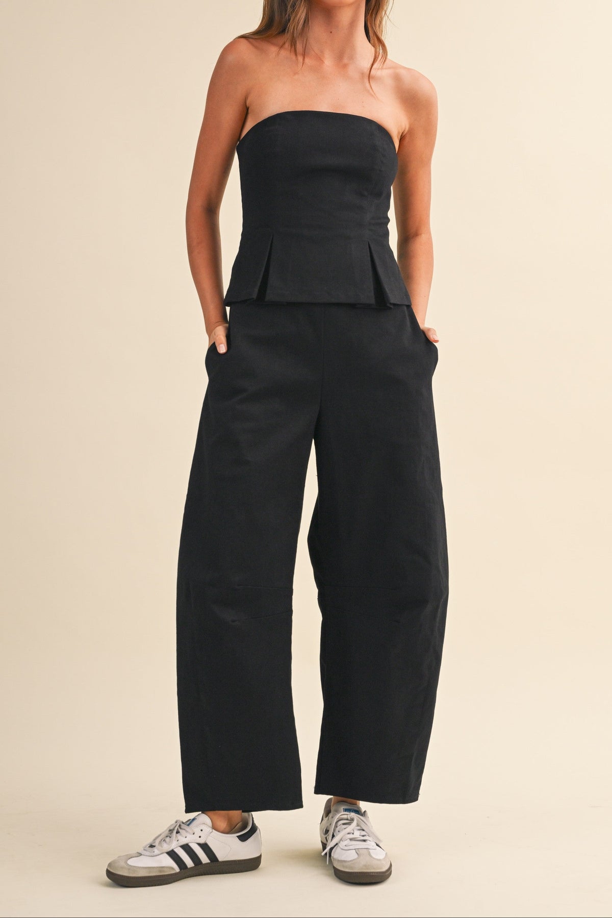 PEPLUM BARREL JUMPSUIT