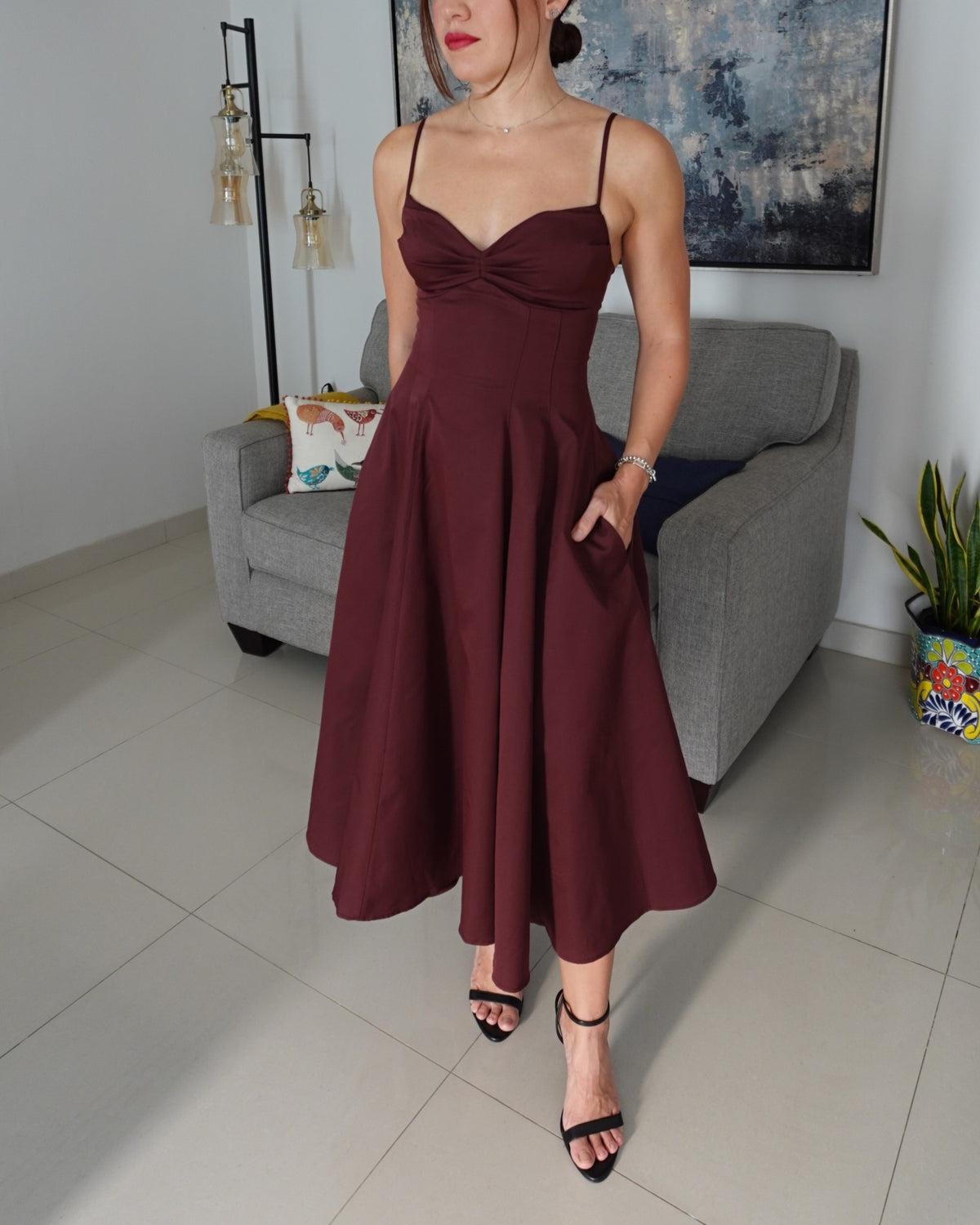 TWIST BODICE MIDI DRESS