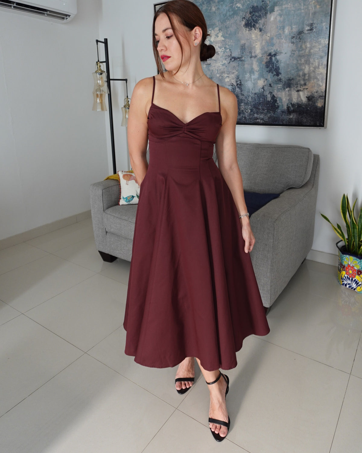 TWIST BODICE MIDI DRESS