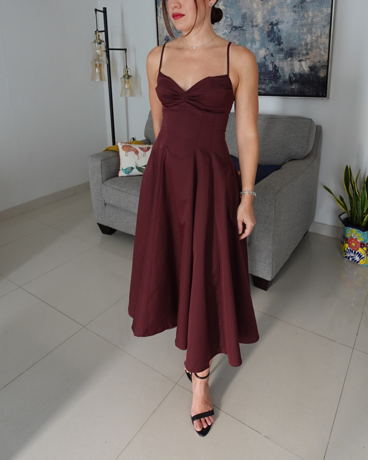 TWIST BODICE MIDI DRESS
