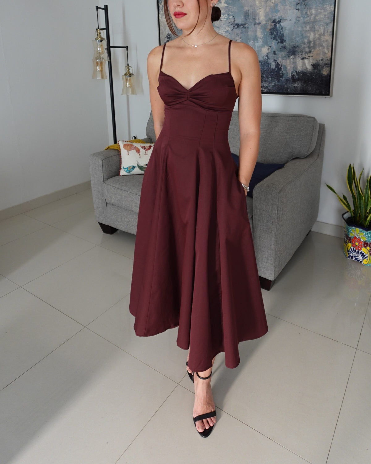 TWIST BODICE MIDI DRESS