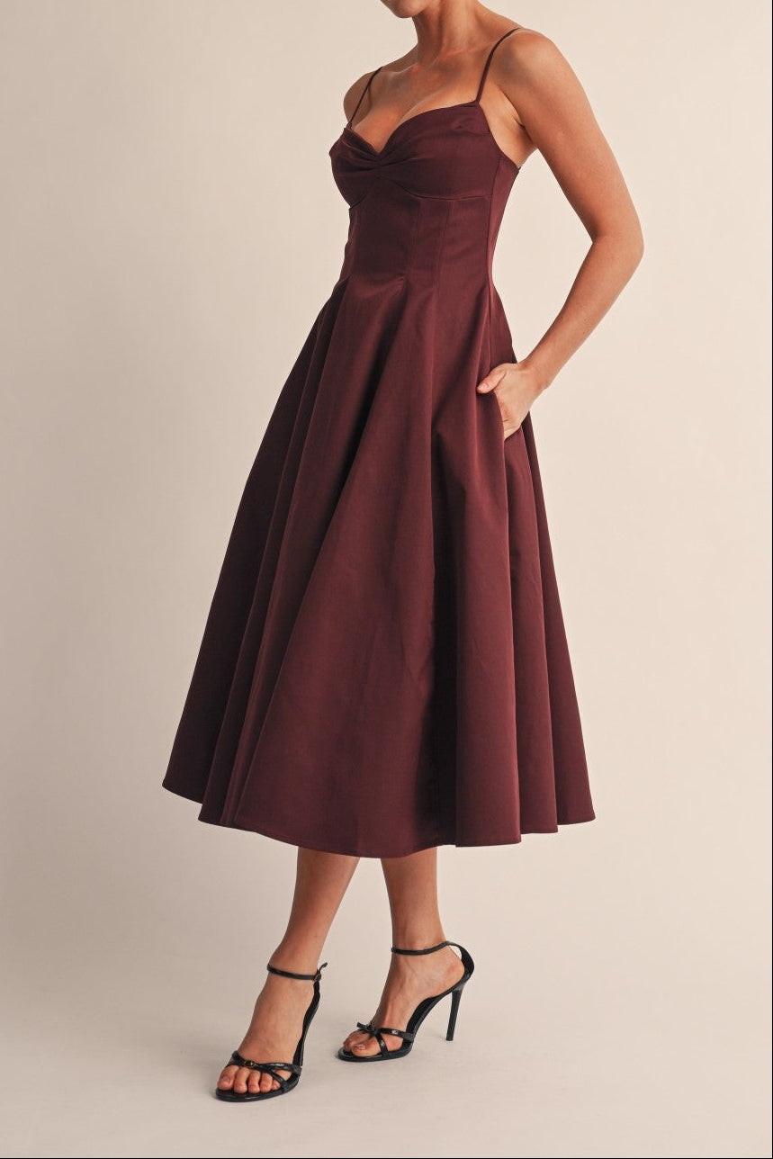 TWIST BODICE MIDI DRESS
